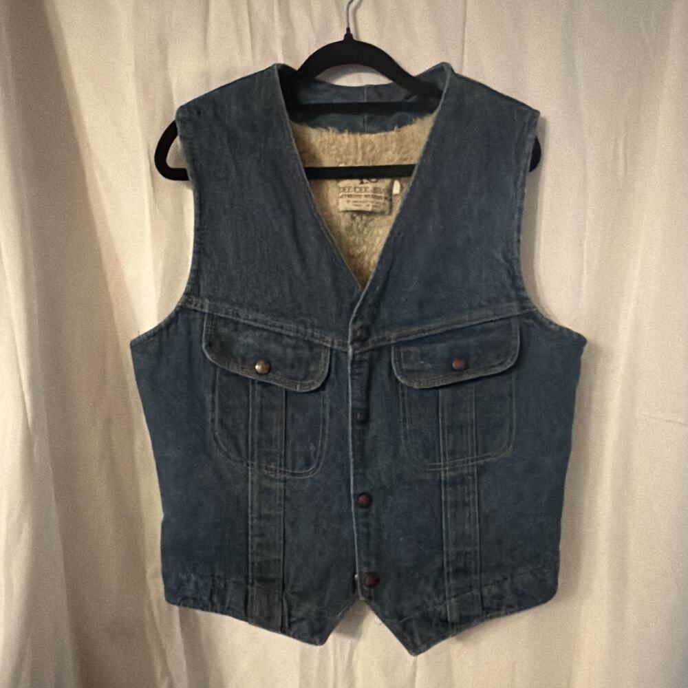 Vintage Dee Cee Brand Sherpa Lined Denim Western Vest Made USA